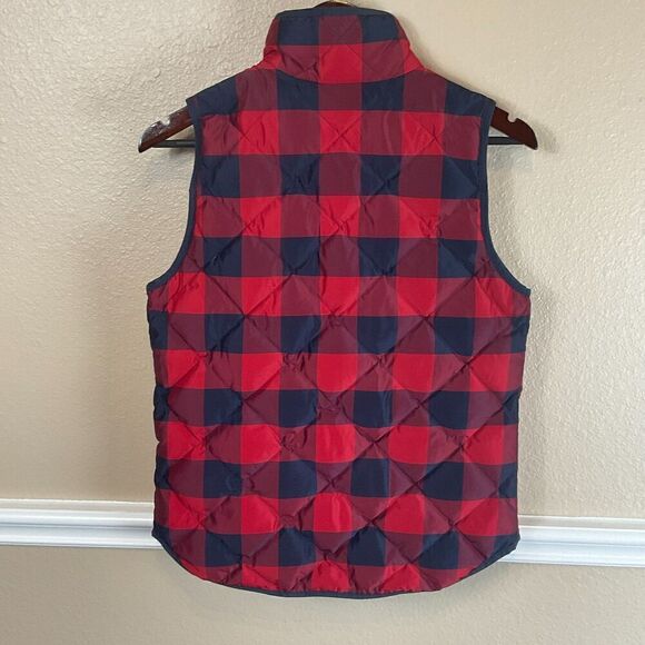 J Crew Navy Red Plaid Quilted Down Puffer Vest Sz XS Womens Zip Front Pockets U - Picture 6 of 12